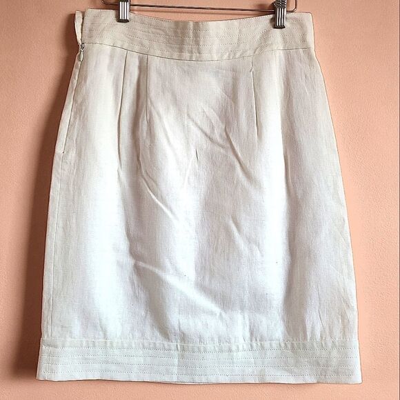 Teenflo White 100% Linen Mini Pencil Skirt 8 - Picture 2 of 7